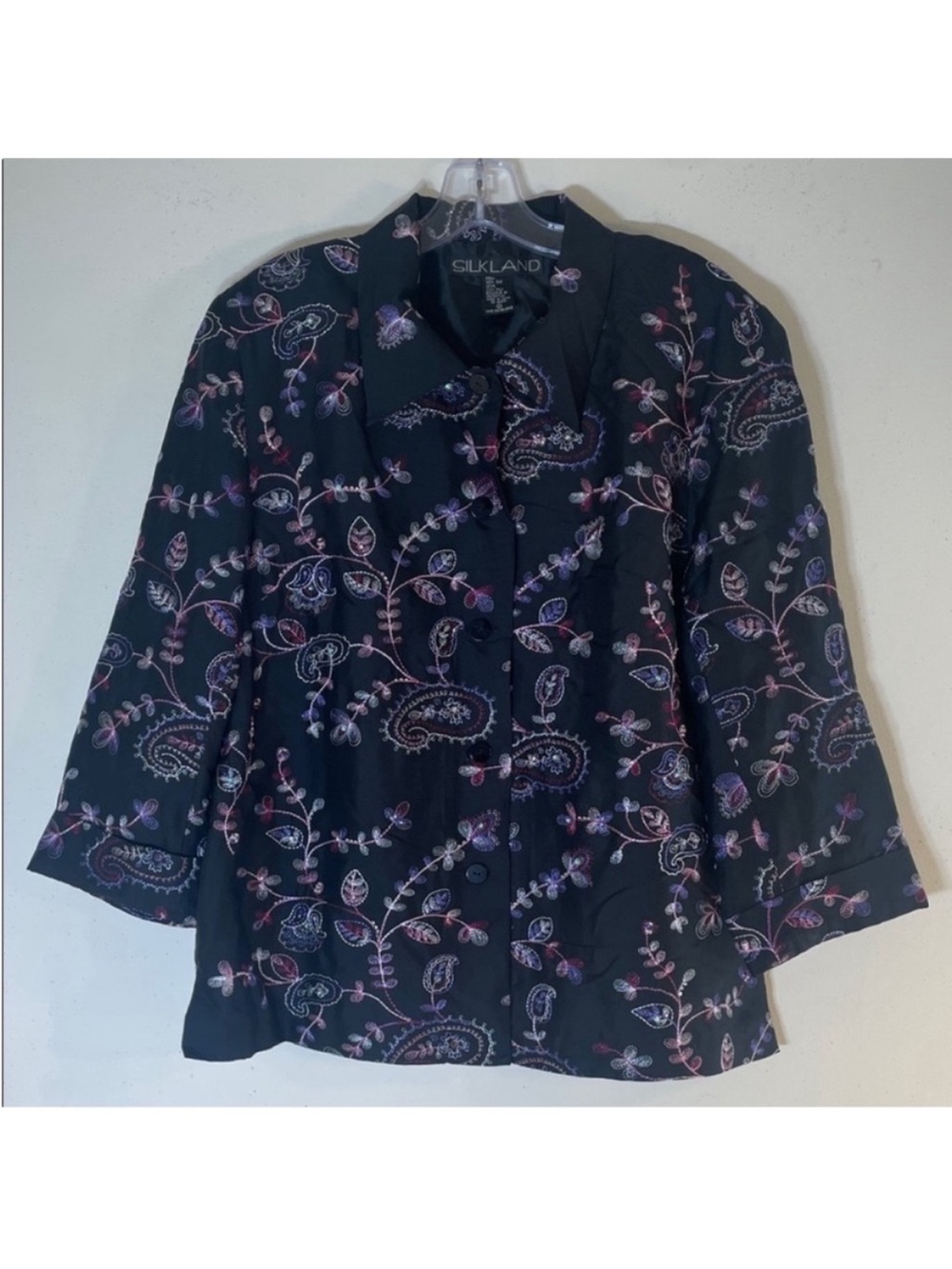 SilkLand 100% Silk Shimmer Paisley Embroidered Beaded Sequined Jacket. 14.